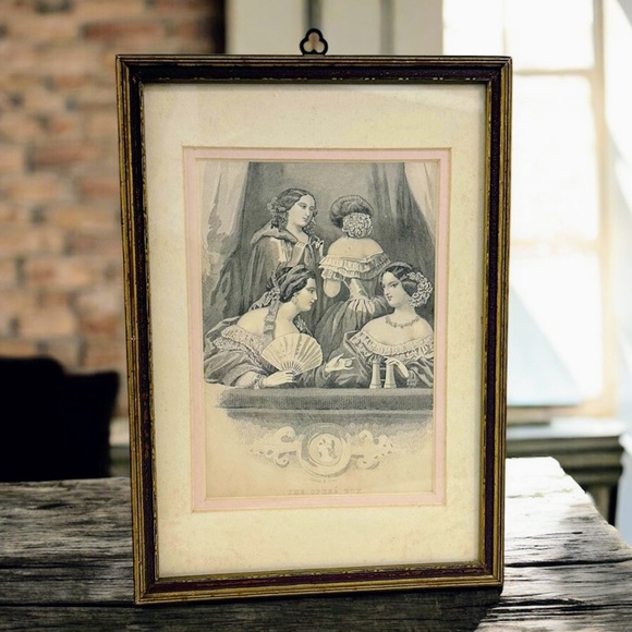 Antique Victorian Engraving “The Opera Box” Framed Print c.1850s